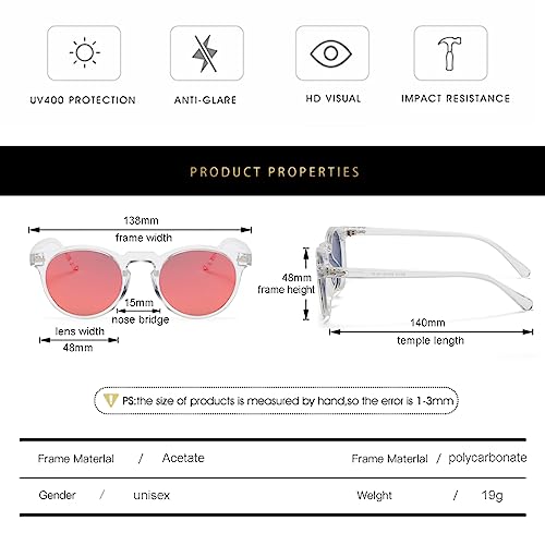 Image of Gleyemor Vintage Polarized Sunglasses for Men Round Sunglasses UV400 Protection Retro Hand-crafted Acetate Frame