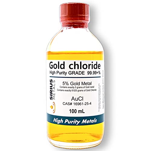 Sirius Metals Gold Chloride - 8.625% (5.0% as 99.997% Pure Gold Metal) - 100 mL in a Clear Glass Bottle
