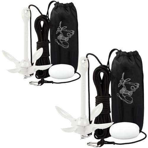 Image of Lounsweer 2 Pack 1.5 /3.5 lb Marine Kayak Anchor Kit Folding Grapnel Anchor Kit Boat Kayak Fishing Accessories for Small Boats Kayaks Canoe Paddle Boards