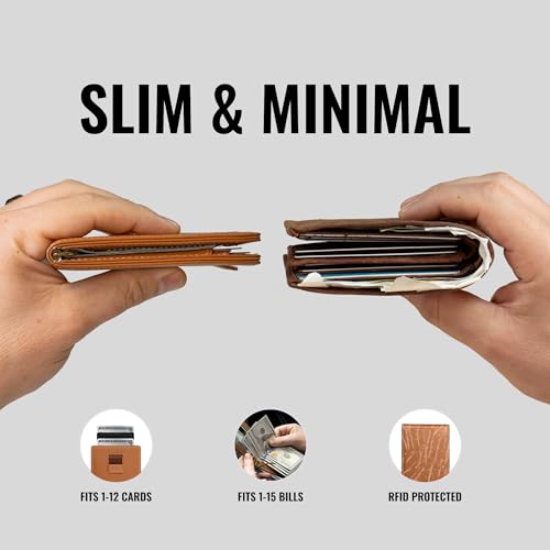 Image of Kings Loot Wallet for Men | Minimalist Slim RFID Blocking Leather Design with Cash Pocket & Card Pull Strap | Holds 1-12 Cards | Stylish & Durable Wallets (Saffron)
