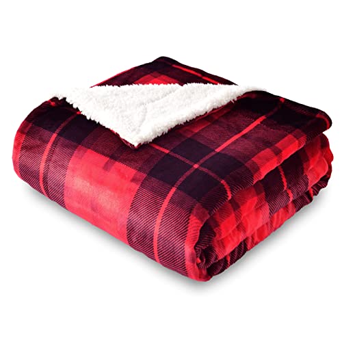 SOCHOW Manta Reversible Franela de Sherpa a Cuadros 150 x 200 cm, Manta Lujosa Ultra Suave Polar para Cama, Rojo