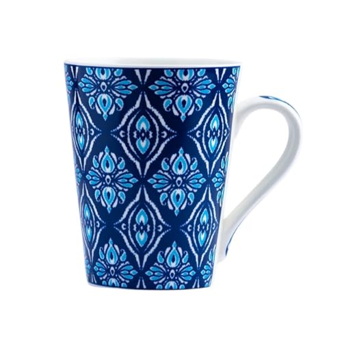 GOLDEN QUEEN'S Mugs Set of 2 for Coffee, Tea, Milk - Ideal for Your Daily Beverage Ritual, Hosting & Casual Gatherings | 300ML | Micorwave Safe - Blue Ikat Mugs