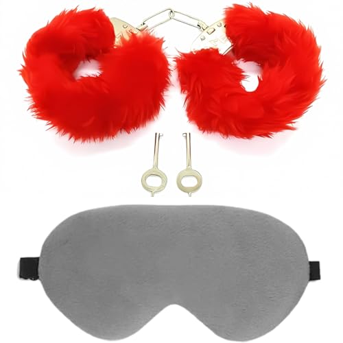 Image of Handcuff Hathkadi Toy with 2 Keys & Eye Mask - Red & Sky Blue