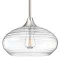 1 Light Hanging Indoor Kitchen Island Pendant Light 10" Ancient Clear Glass Ceiling Light Fixture,Brushed Nickel Finish Farmhouse Dinning Over Sink