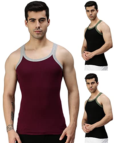 Image of Lux Cozi Men Pack of 3 Pure Cotton Assorted Gym Vest (Size :