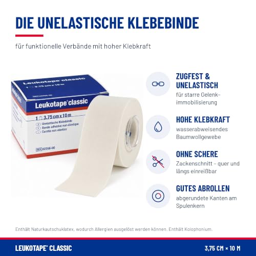 Leukotape Classic Sporttape 3,75cm x 10m weiß Knöchel Knie Sport – Ansicht 2