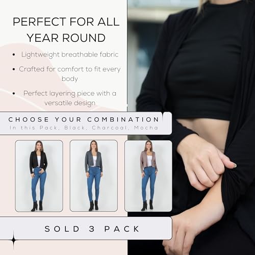 Image of Azules Cropped Cardigan for Women, Open Front Drape Lightweight Sweater Long Sleeves Women's Cardigans