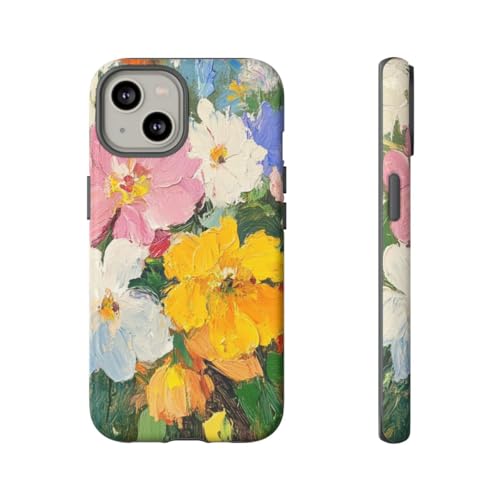 Coque iPhone 14 Vert rigide mate Bouquet de peinture à l'huile