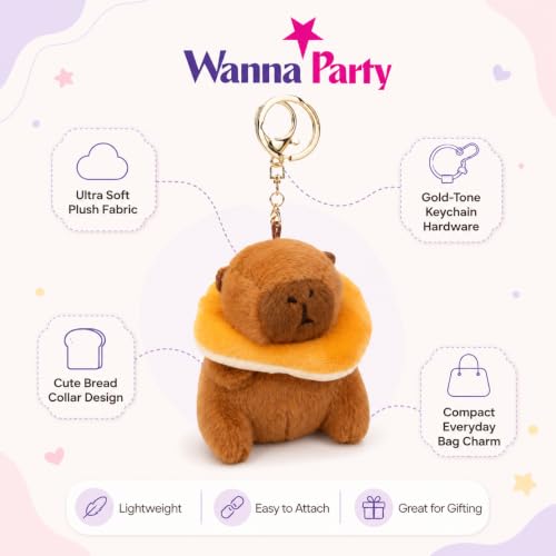 Image of Wanna Party Cute Capybara Plush Keychain, Brown Soft Animal Bag Charm for Kids, Girls & Teens