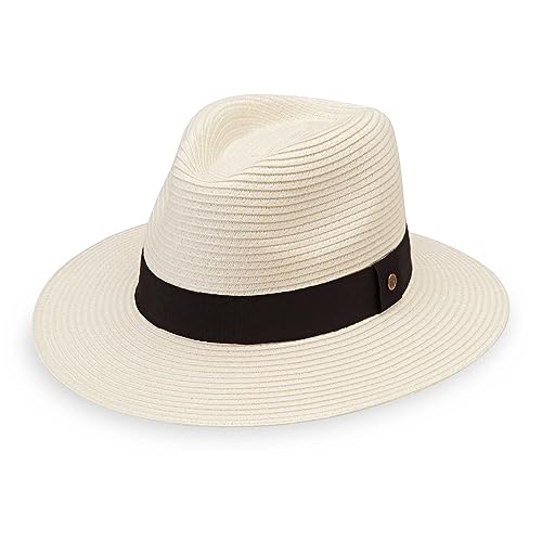 Wallaroo Womens Petite Palm Beach Fedora (Ivory Small) UPF 50+ UV Protection Sun Hat Packable Adjustable Small Size Hat for Travel Beach Hiking Outdoor Activities Gardening Everyday