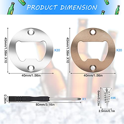 40 Sets Bottle Opener Inserts Kits Round Diy Bottle Opener Hardware Kit Diy Beer Opener Round Diy Bottle Opener Wrench Spanner With Screws Screwdriver For Bottle Opener (Bronze, Silver) #TOP1