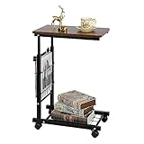 GadnRm Sofa End Table with Wheels Slide Under Sofa Table Overbed C Table with Four Wheels Adjustable Height End Table with Side Basket and Bottom Mesh Storage Design