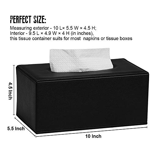 MEIBOOCH PU Leather Facial Tissue Box Holder Standard Size Tissue Box Cover with Magnetic Bottom for Bathroom Bedroom or livingroom (Black)