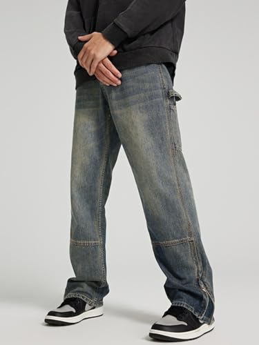 Jeans Pants Trouser Denim Zippered Unisex Loose Comfortable Straight Tube Highlighted Casual2