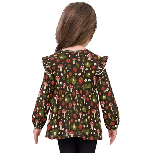 Leaf Strawberry Mushroom Girls Shirts Cotton Long Sleeve Ruffle Toddler Tee Tops4