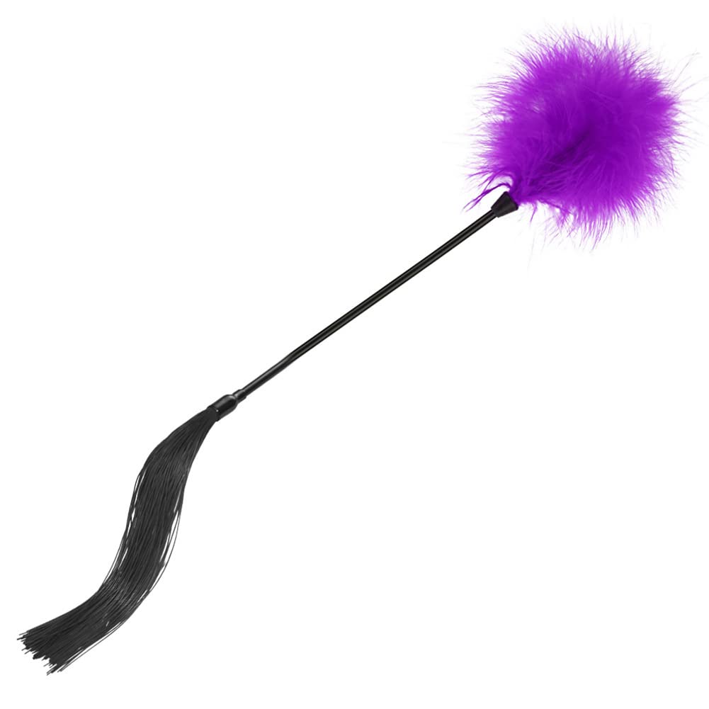 Silicone Horse Riding Whip Soft Feather Tickler Furry Feather Teaser Feather Cleaning Duster Role Play Toys for Adults Couples Purple