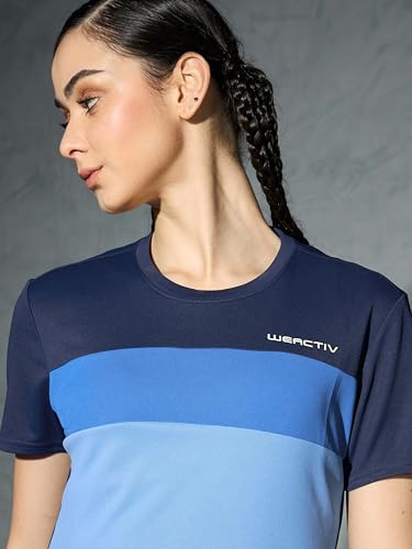Image of TECHNOSPORT Womens Slim Fit Half Sleeve Color Block T-Shirt with Anti Microbial, Techno Dry porperties for Yoga, Sports, Gym & Regular Use