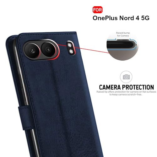 Image of TheGiftKart Genuine Leather Finish Flip Back Cover Case for OnePlus Nord 4 5G | Inbuilt Pockets & Stand | Wallet Style | Designer Button | Flip Cover Back Case for OnePlus Nord 4 (Faux Leather, Blue)