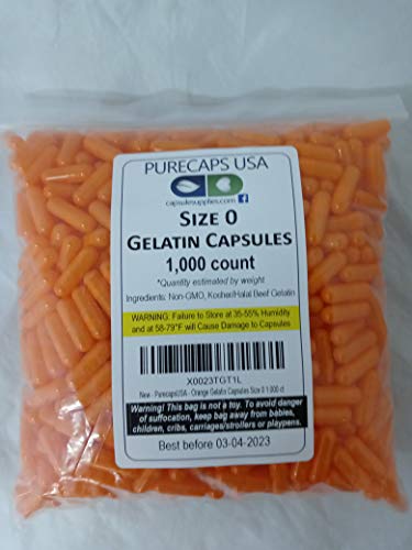 PurecapsUSA - 1,000 Size 0 Fillable Orange Empty Gelatin Capsules
