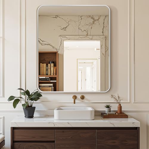 Image of Delma Bathroom Vanity Mirror, Silver Framed Mirror for Over Sink, 36x30