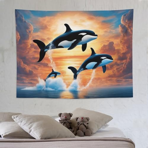 Tapisserie murale dauphin grand format 150x200cm décoration chambre marine