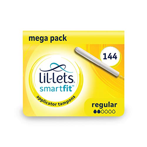 Lil-Lets Cardboard Applicator Regular Tampons X 144, (12 Packs of 12 Tampons), For Light to Medium Flow, 2 Droplets, SmartFit™ Expanding Applicator Tampon, Fragrance Free
