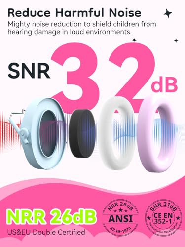 Image of Dr.meter Kids Ear Protection Ear Muffs: 32dB SNR Noise Cancelling Headphones for Kids, Adjustable Noise Reduction Hearing Protection for Autism Sensory, Fireworks, Concert w /Fun Stickers