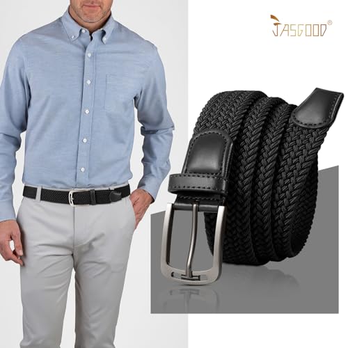 Image of JASGOOD Men Elastic Braided Woven Belt Casual Canvas Woven Stretch Golf Belt for Men Women Jeans Suits Pants