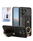 Xiaomi POCO F6 Pro 用 ケース YAJOJO 手首とキックスタンド機能 肩掛け ストラップ付き 耐衝撃 レンズ保護 合皮レザーー + TPUケース 革の質感 画面レンズ保護 落下防止 携帯カバー 指紋防止 Xiaomi POCO F6 Pro 対応 (ブラック)