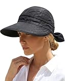 AlturaGo 2-in-1 Women’s Sun Visor Hat Wide Brim Sun Hat Zipper Off Ponytail Friendly, Lightweight Quick Dry, Summer UV Protection (US, Alpha, One Size, Black)