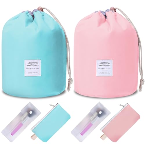 INVODA Sacos de cosméticos de viagem, 2 pacotes, bolsas de maquiagem à prova d'água, multifuncional, balde, estojos, estojos para banheiro, estojos de higiene pessoal, estojos de cosméticos portáteis