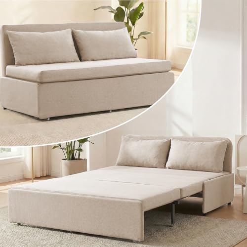 CECER 64 Pull Out Couch Bed Queen for Small Space/Guest/Bedroom-Beige