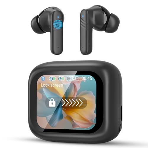 Wireless Earbuds, Smart Touch Screen Wireless Earphones Bluetooth 5.4 Headphones in Ear with ANC/ENC Calls Noise Cancelling & HiFi Stereo, IPX5 Waterproof Ear Buds LED Display Control/35dB/Black