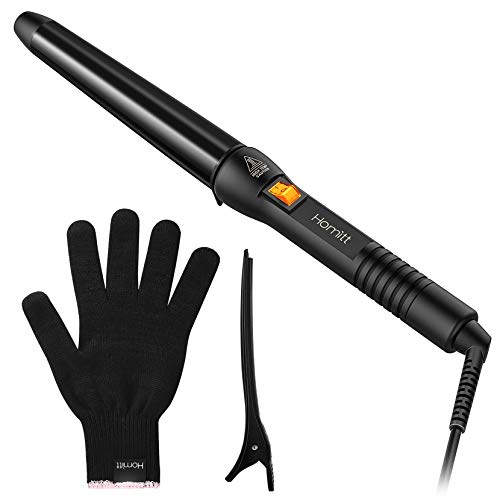 Curling Wand, 1-1.25 Inch Hair Curler for Loose Curls with Protective Glove and Hair Clips, Tourmaline Ceramic wand Curling Iron with Dual Voltage for Travelling Atmoko by Homitt