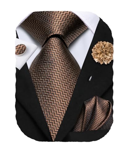 Image of Hi-Tie Men's Silk Ties Formal Woven Classic Necktie Pocket Square Cufflinks Lapel Pin Set Wedding Business