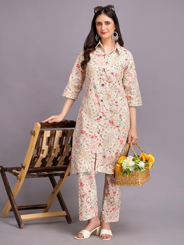 Image of Women's Printed Cotton Blend Co-ord Set Top & Bottom Two-Piece Set Casual & Office Wear