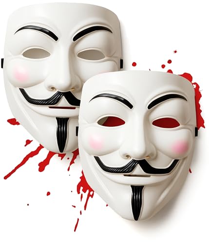 Mega_Jumble Lot de 2 masques Vendetta – Guy Fawkes Déguisement Hacker Anonymous V pour Vendetta Masque Halloween Carnaval Party Accessoire
