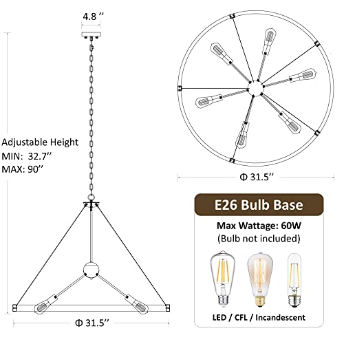Klgxnrd 31.5'' Farmhouse Chandeliers for Dining Room, Rustic Wagon Wheel Chandelier for Entryway, Sputnik Light Fixture for Breakfast Area Stairwell Bedroom Foyer, Vintage Rust and Black Finishe