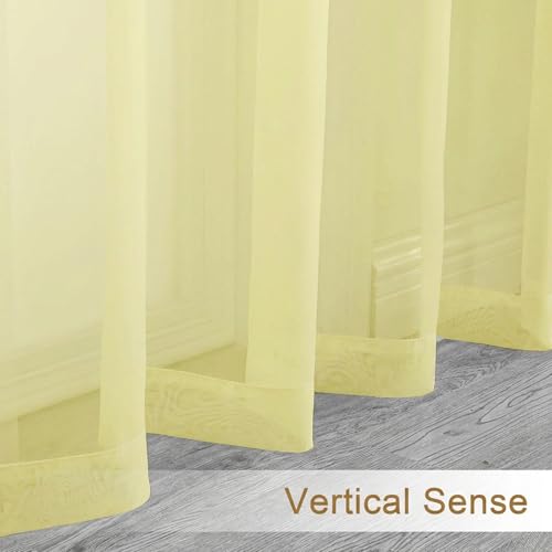 Image of Chyhomenyc Sheer Valances for Windows - Light Filtering Small Window Curtains for Living Room Bathroom Cafe Laundry Basement, Modern Dual Rod Pocket Voile Curtain, 42Wx14L inches, Light Yellow, 2 PCS