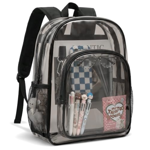 Image of Amylove 1 Pcs Black Clear Backpack Heavy Duty PVC Transparent Backpack Bookbag for College Workplace Security