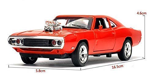 Image of WireScorts Fast & Furious 7 Diecast Metal Pullback Openable Doors Toy Cars with Flashing Light and Musical Sound for Gifts Toys for Kids Boys and Girls Children - Red