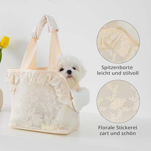 ONECUTE Hundetasche/Tragetasche für Hunde, Spitze, klein, für Hunde und Katzen und Kaninchen, Beige (24 * 15 * 23 cm)