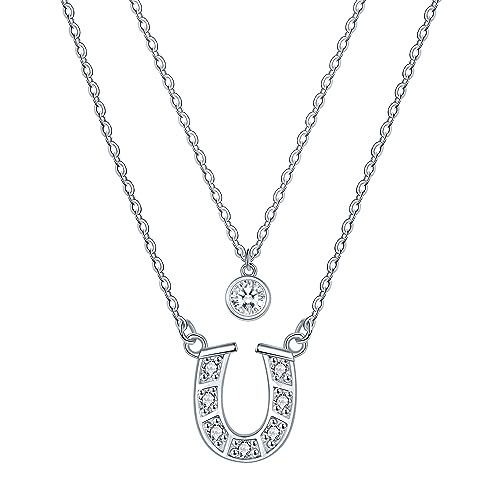 JENDEAR SHINE Hufeisen Halskette für Damen, Doppellagige Halskette aus 925 Sterling Silber, mit Zirkonia Anhänger, Geburtstagsgeschenk zum Muttertag JENDEAR SHINE Hufeisen Halskette für Damen, Doppellagige Halskette aus 925 Sterling Silber, mit Zirkonia Anhänger, Geburtstagsgeschenk zum Muttertag