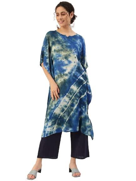 Image of Maaesa Women Handcrafted Tie & Dye Rayon Crepe Kaftan Kurta | Casual Wear | Flowy Kaftan Style | Lightweight & Breathable Fabric