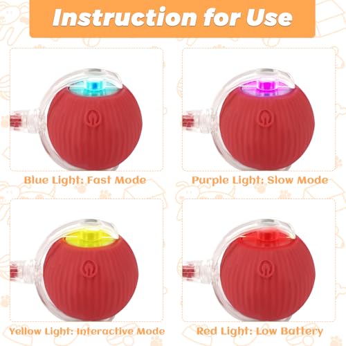 Farerkass Interaktives Hundespielzeug Ball, Katzenspielzeug, Elektrischer Hundeball Spielzeug, 360° Smart Rolling Pet Ball für Katzen und Welpe (Rot)