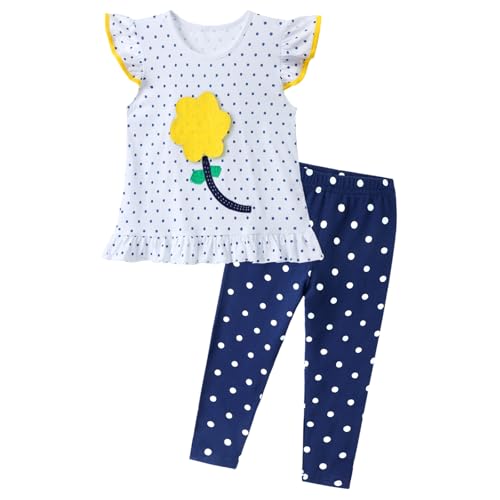 Image of HILEELANG Toddler Girl Easter Outfit Spring Summer Cotton Leggings Pants Tees Shirts Clothing Sets