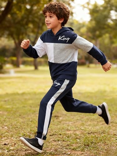 Image of Boys Sweatsuit Long Sleeve Color Block Hoodie Sweatshirt and Jogger Pants 2PC Sets Fall Clothes (Sizes: 4-8)