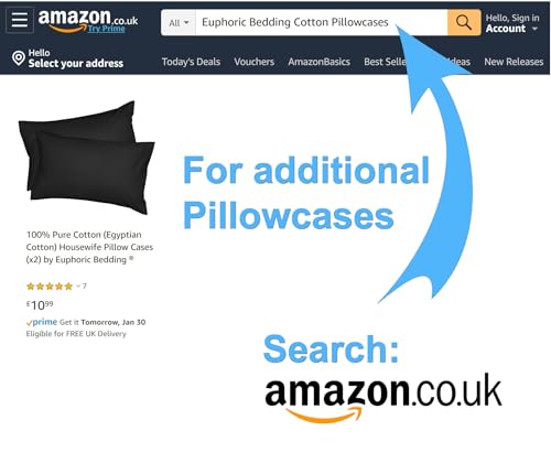 Euphoric Gifts 100% Pure Cotton (Egyptian Cotton) SUPER KING SIZE Duvet Cover Bed Set in Plain Black, includes duvet cover - Image 4