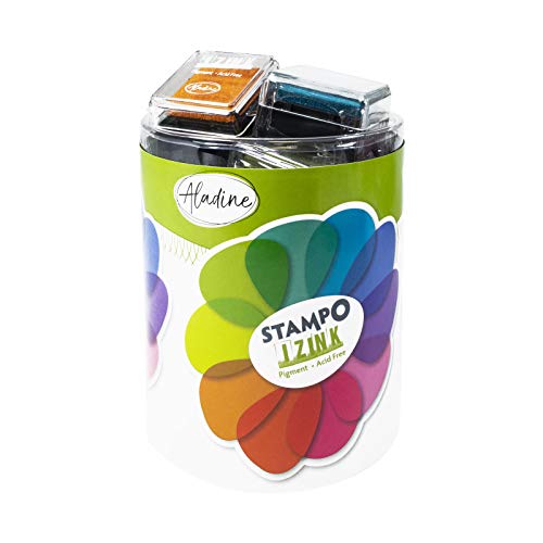 Aladine - Stampo Izink Pigment VItamine - Kit of 10 Colour Inks - Set Inks for Scrap, DIY, Creative Leisure Stamps - Bright Colours