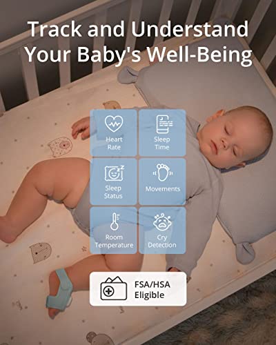 eufy Baby S340 Smart Sock, Track Sleep Patterns and Heart Rate, 2K Resolution Camera, AI Cry Detection, Pan & Tilt, 24hr Battery Life, for Babies 0-18 Months